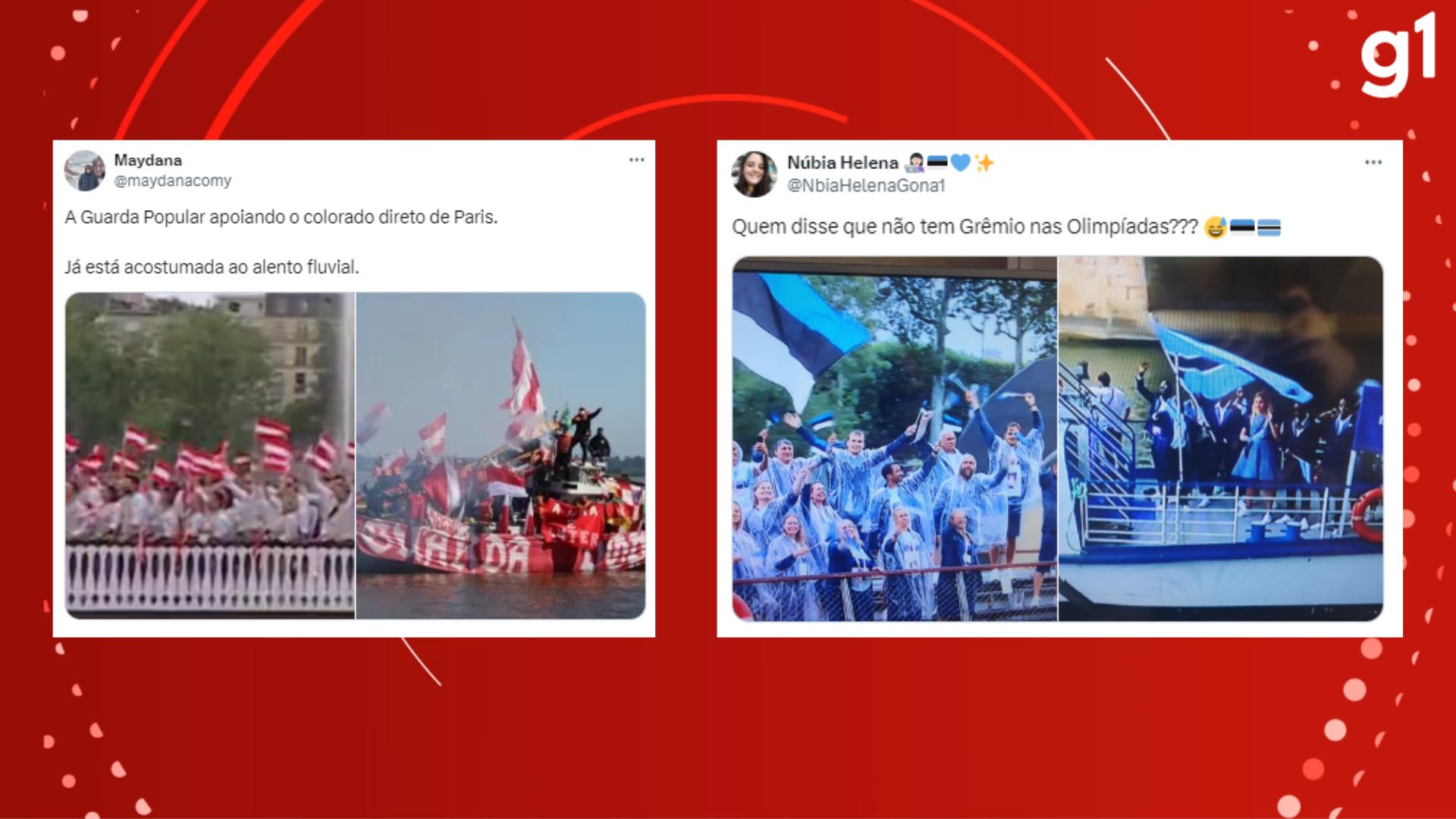 Grenal em Paris? Bandeiras com cores de Grêmio e Inter viram meme durante abertura dos Jogos Olímpicos