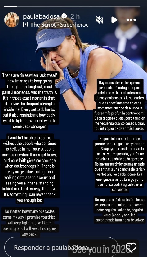 Ex-número 2 do mundo, espanhola anuncia pausa no tênis até 2026 após sequência de lesões