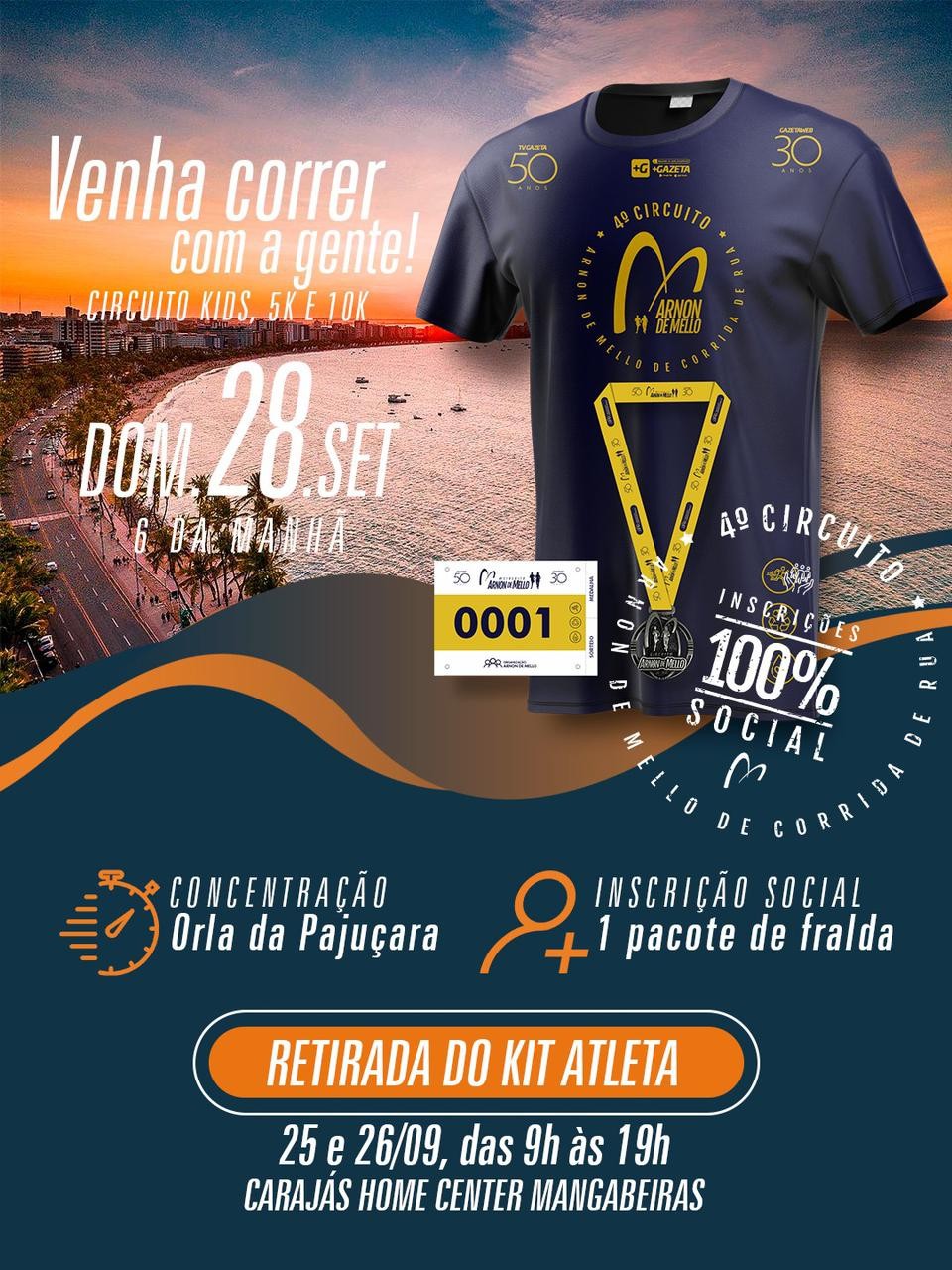 Circuito Arnon de Mello de Corrida de Rua: veja local e horário para retirada do kit