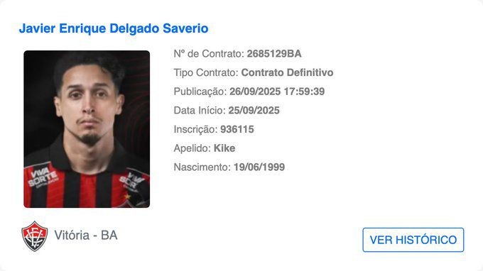 Kike Saverio é registrado no BID e pode estrear pelo Vitória