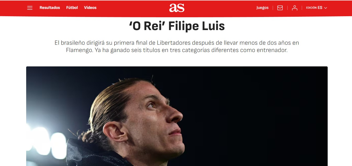 Jornal espanhol destaca trajetória de Filipe Luís no Flamengo: “Há um novo rei no futebol brasileiro”