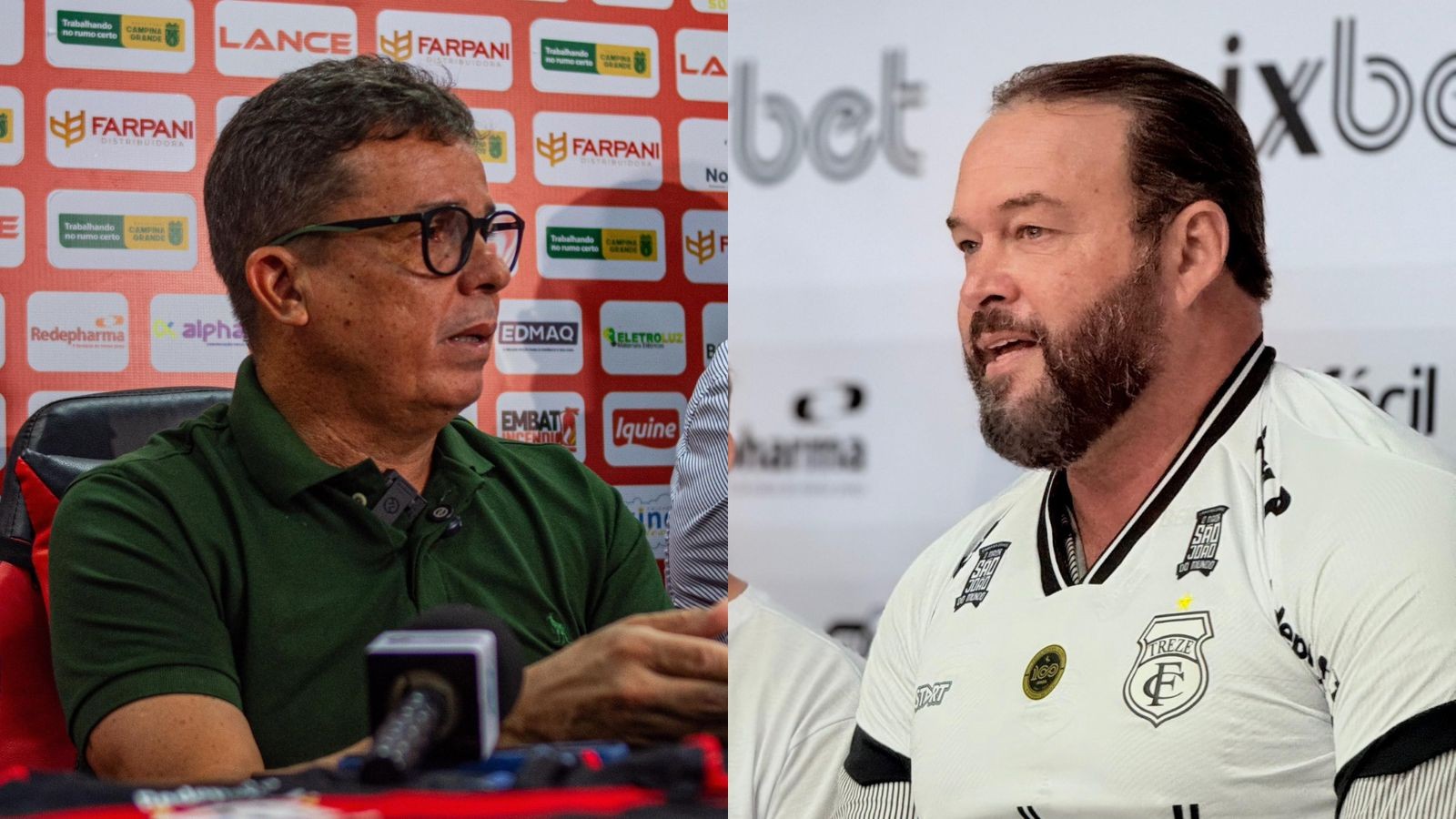 Piza x Fernandes: onze títulos estaduais e muita experiência no comando de Campinense e Treze