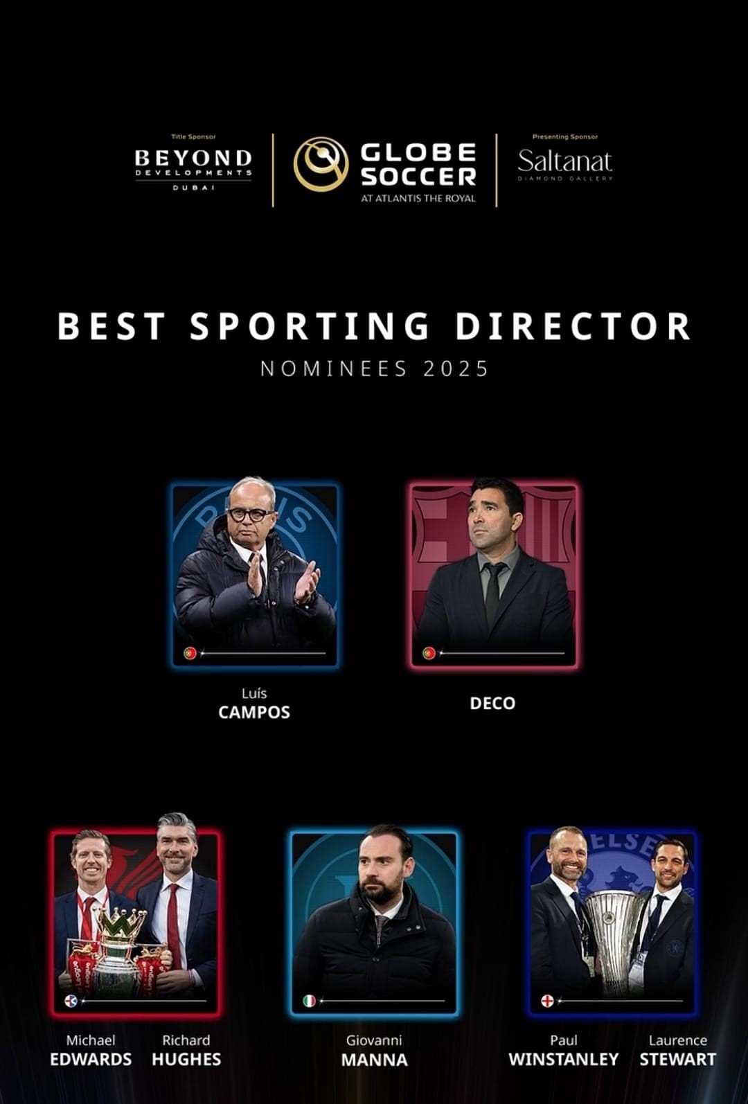 Deco é indicado a prêmio de melhor diretor na Globe Soccer Awards; Raphinha e Vini a melhor jogador