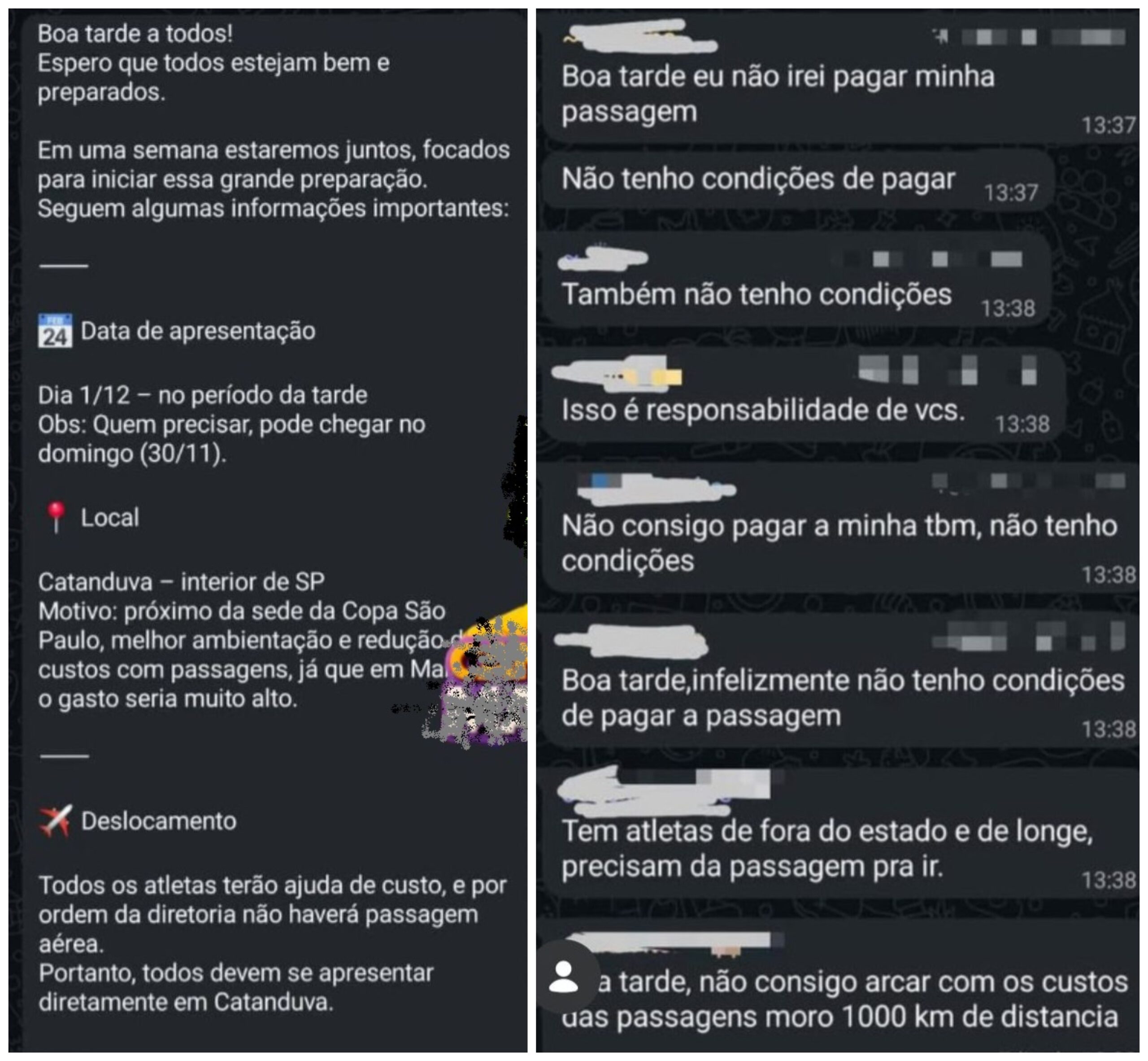 Mensagem sobre passagens gera queixas no Sub-20; presidente do Naça fala em má interpretação