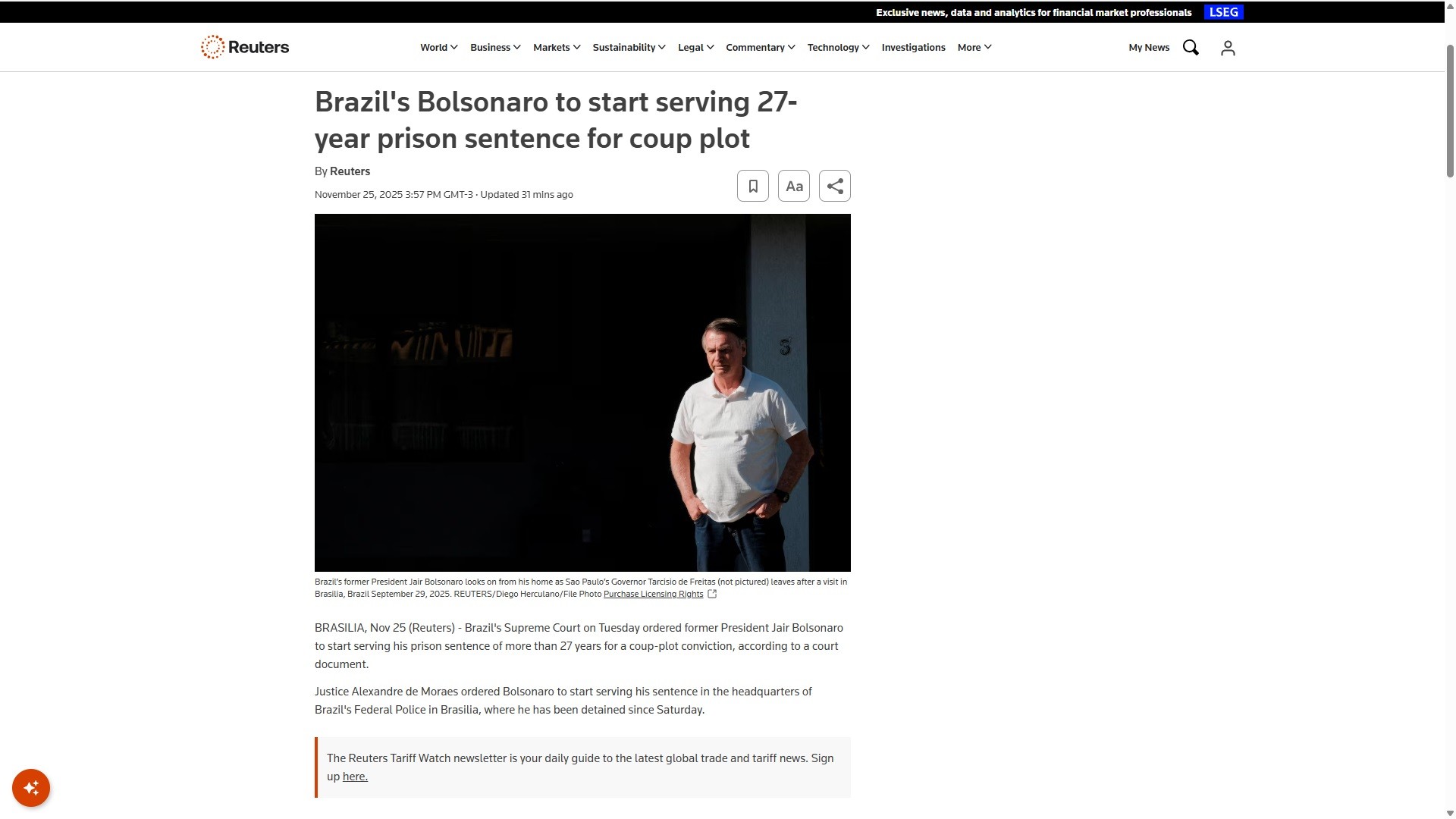 Bolsonaro começa a cumprir pena de prisão: veja a repercussão na imprensa internacional