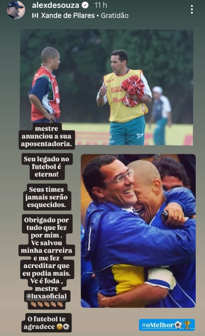 Alex faz postagem sobre aposentadoria de Luxemburgo e destaca: “Salvou minha carreira”