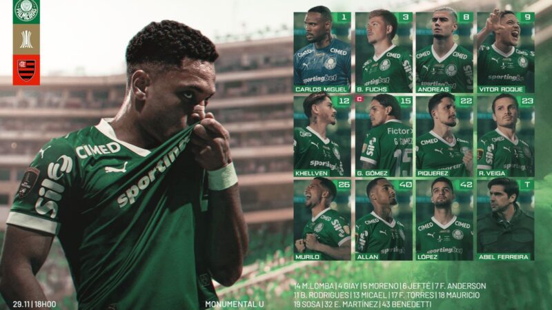 Veja a escalação do Palmeiras para final da Libertadores contra o Flamengo