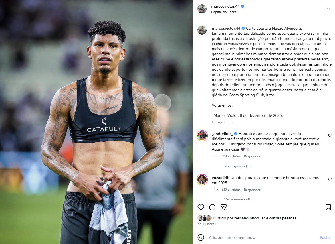 Jogadores do Ceará lamentam rebaixamento à Série B