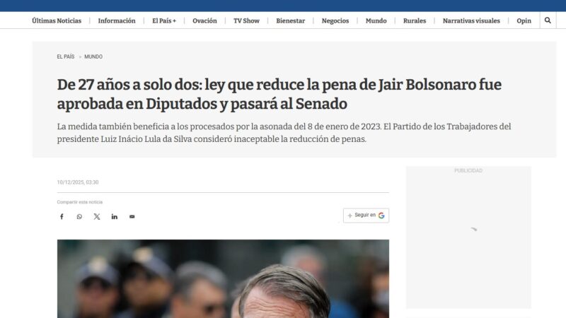 ‘De 27 anos de prisão para apenas 2’: redução de pena de Bolsonaro, aprovada pela Câmara, repercute na imprensa internacional