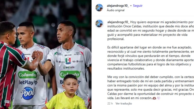 A caminho do Athletico, Alejandro García se despede do Once Caldas