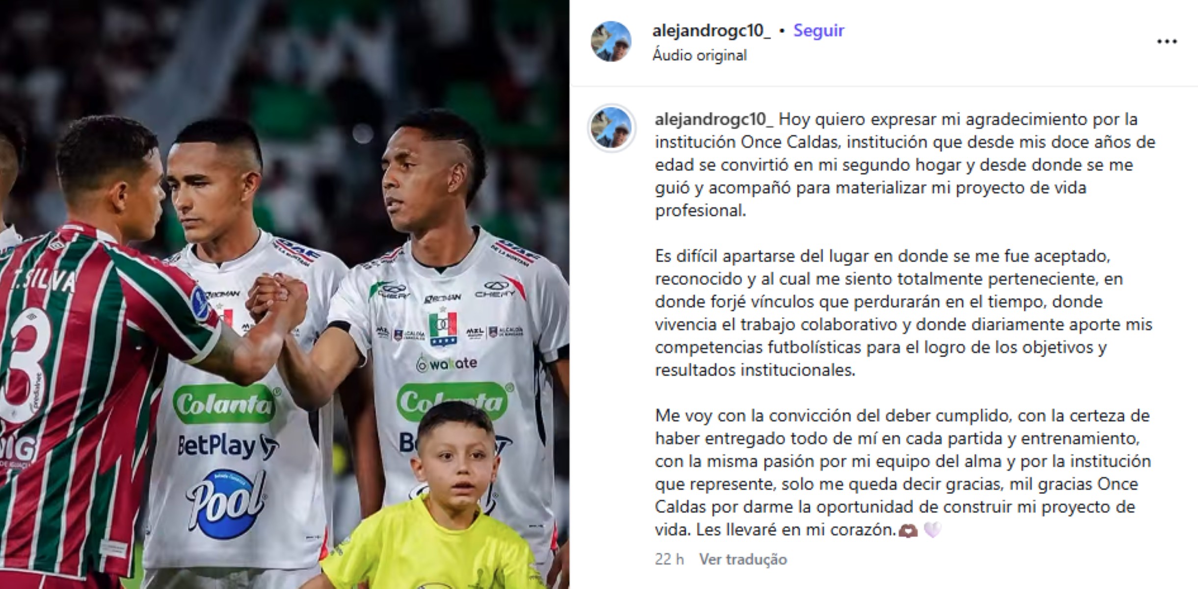 A caminho do Athletico, Alejandro García se despede do Once Caldas