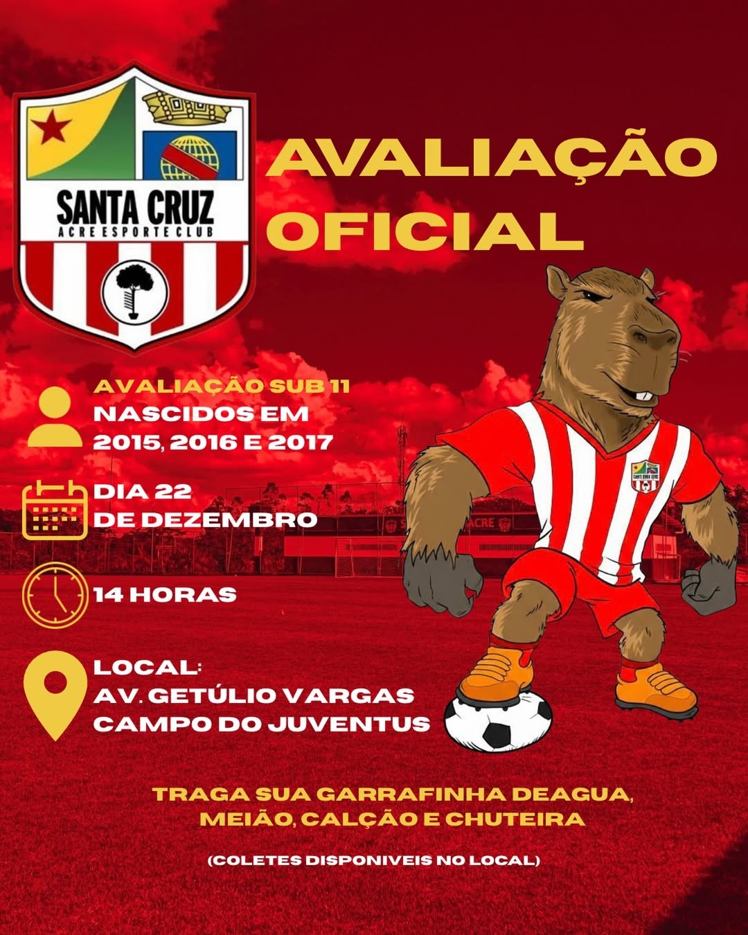 Curtinha: Santa Cruz-AC realiza avaliação para categoria sub-11 no dia 22 de dezembro