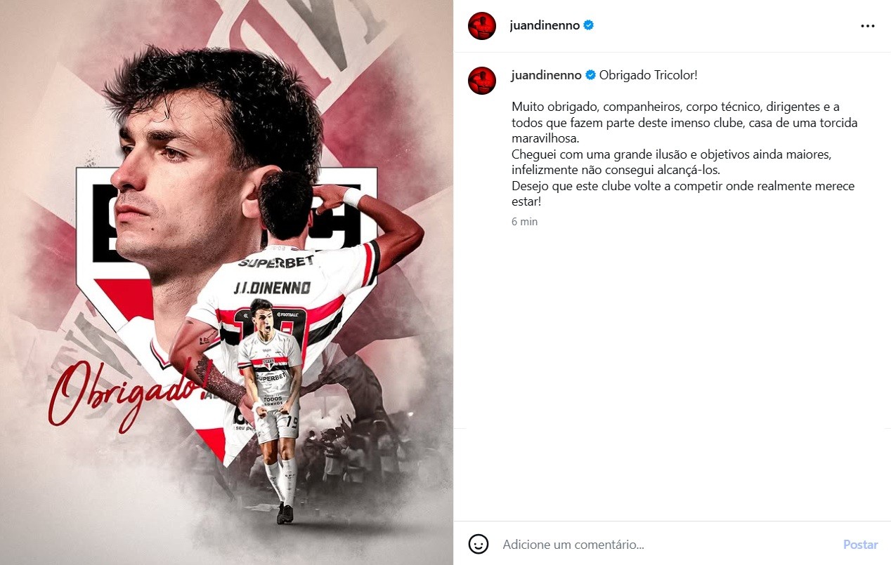 Dinenno se despede do São Paulo com apenas oito jogos disputados