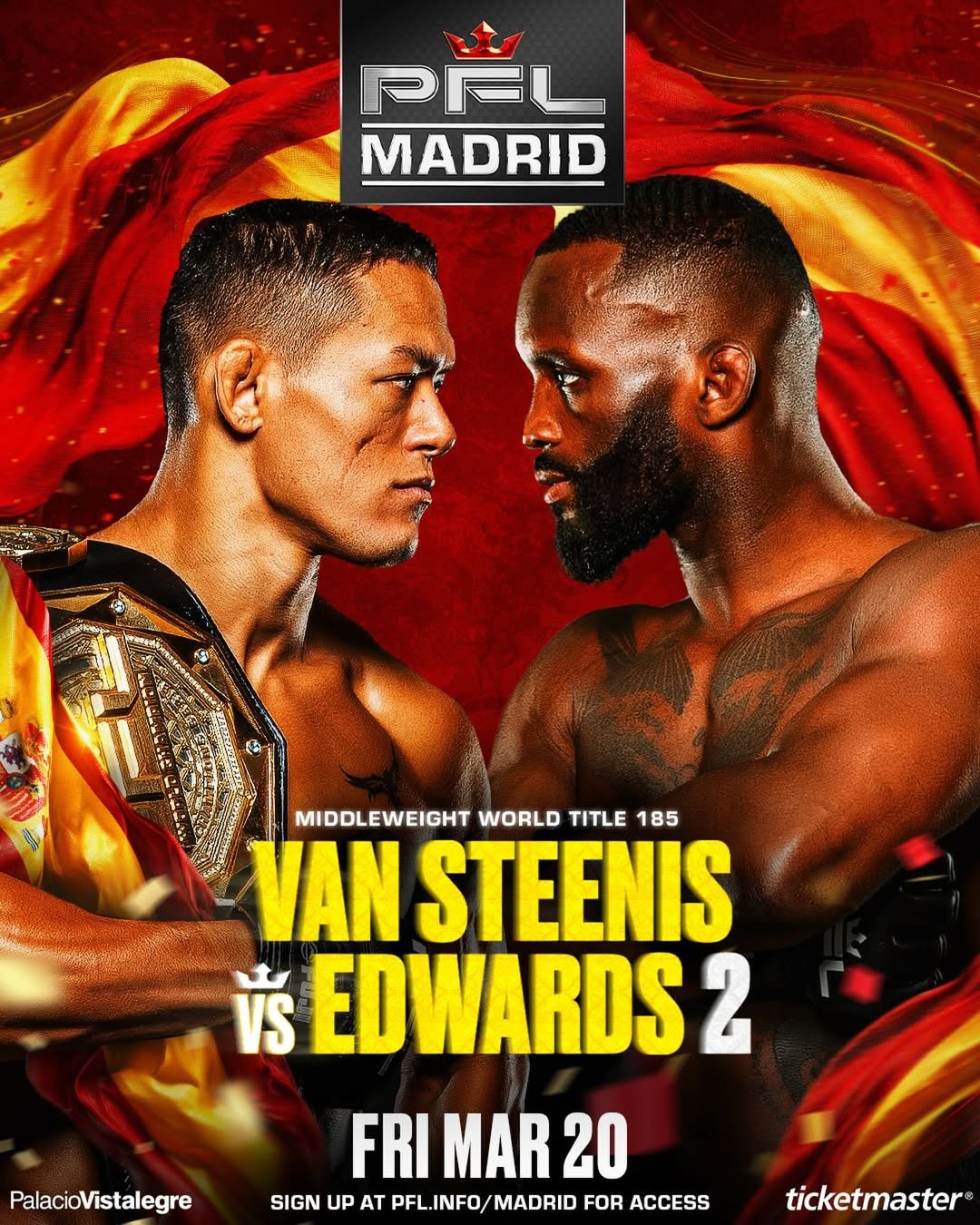 PFL: Costello Van Steenis defende título em revanche com Fabian Edwards