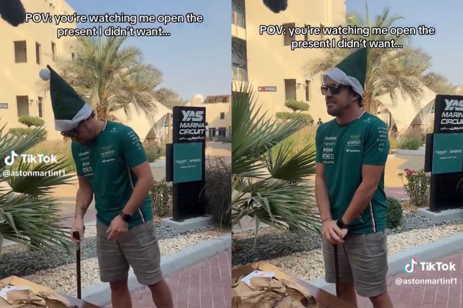 Hulkenberg presenteia Alonso com bengala em amigo secreto da F1 2025