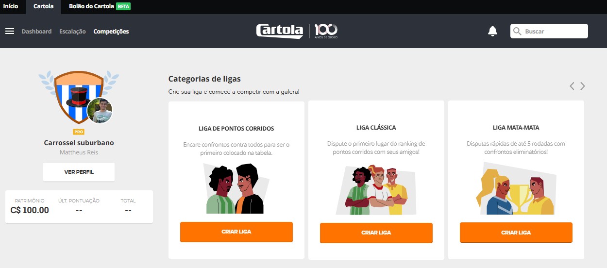 Liga Premiada Mensal do Cartola vai premiar usuários FREE e PRO de acordo com níveis do game