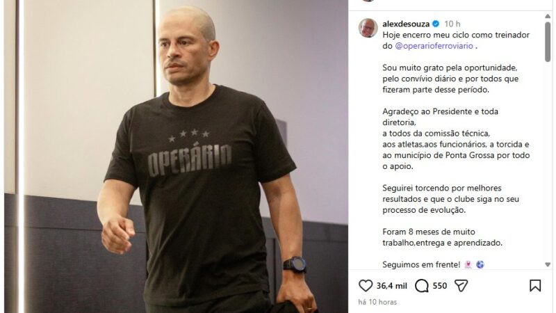 Alex se despede do Operário-PR: “Meses de entrega e aprendizado”