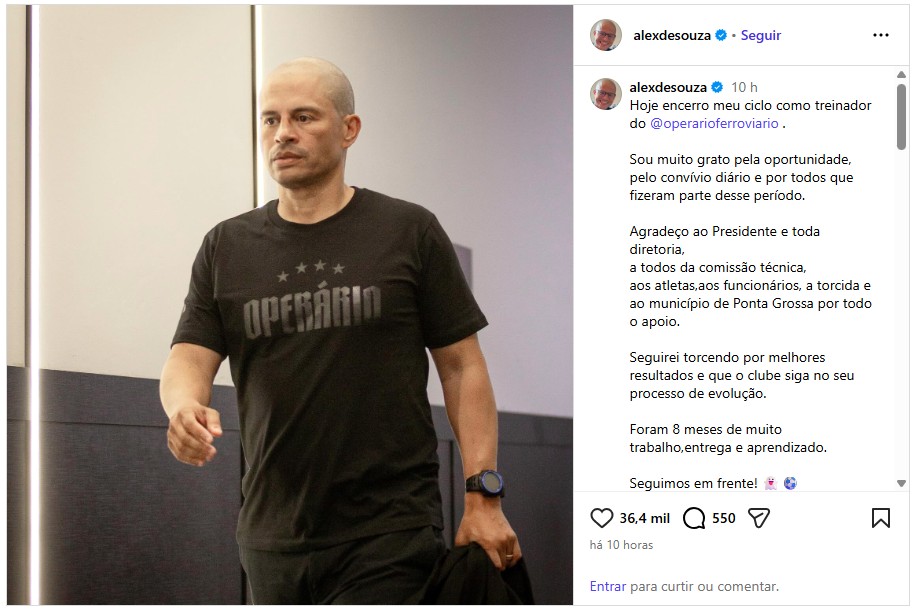 Alex se despede do Operário-PR: “Meses de entrega e aprendizado”