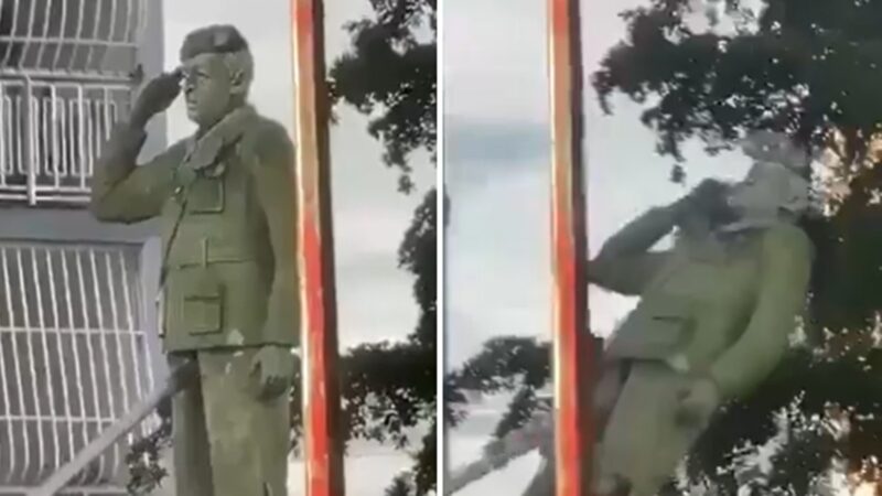 É #FAKE que vídeo de venezuelanos derrubando estátua de Hugo Chávez foi gravado após captura de Maduro; cena ocorreu em 2024