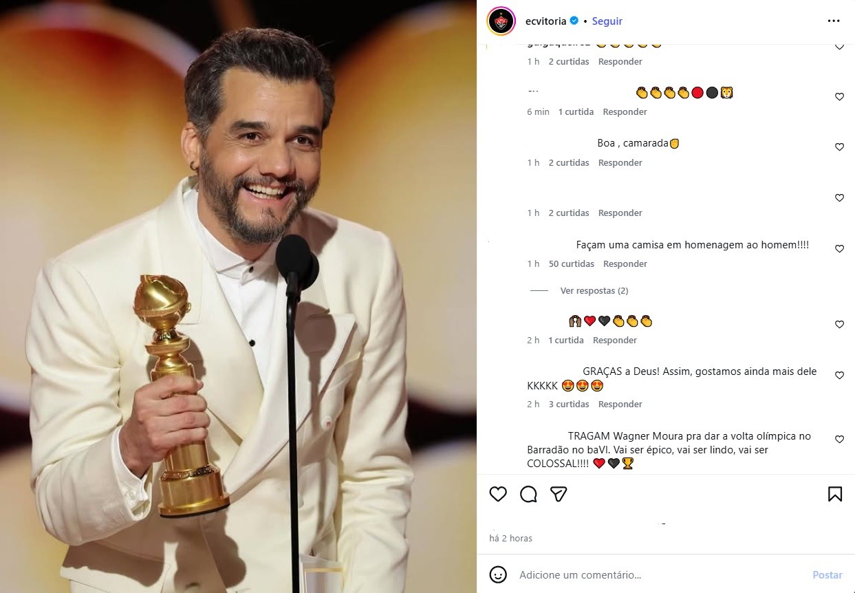 Volta olímpica no Barradão: torcida do Vitória vibra e cobra festa com Globo de Ouro de Wagner Moura