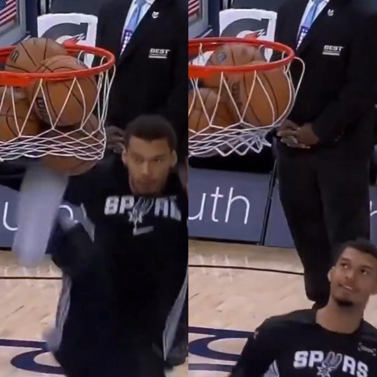 Wembanyama, com 2,24m, impressiona ao conseguir chutar cesta de basquete; veja vídeo