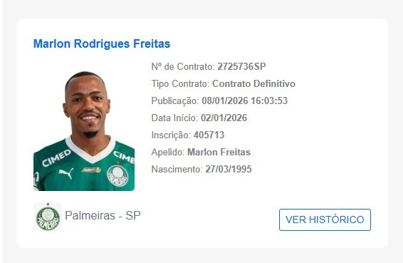 Marlon Freitas é registrado no BID da CBF e pode estrear pelo Palmeiras