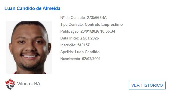 Luan Cândido é regularizado e já pode defender o Vitória