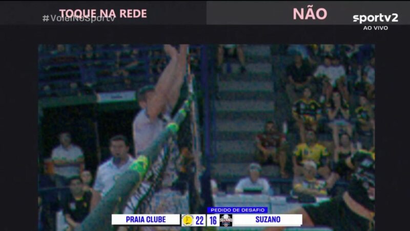 Ponto polêmico: árbitro e desafio divergem sobre toque na rede, e lance gera confusão em Praia Clube x Suzano