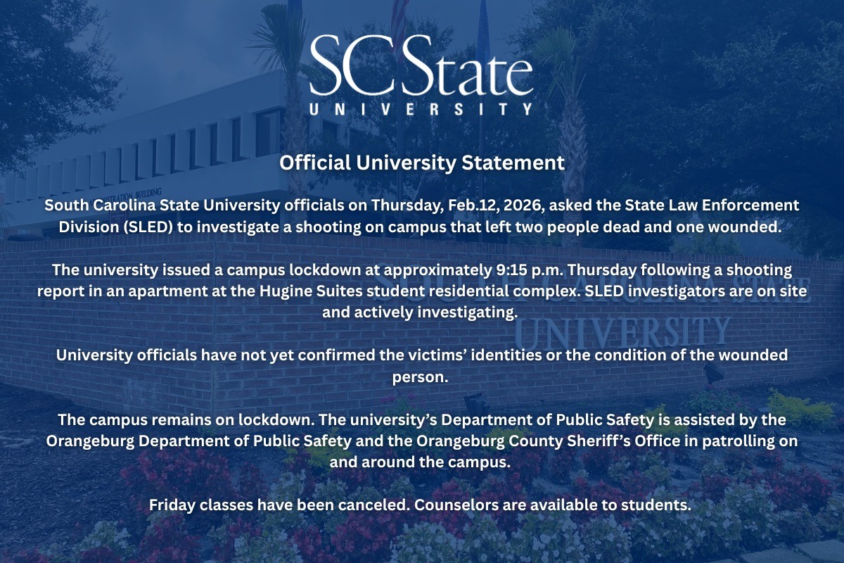 Ataque a tiros na Universidade Estadual da Carolina do Sul deixa dois mortos e um ferido