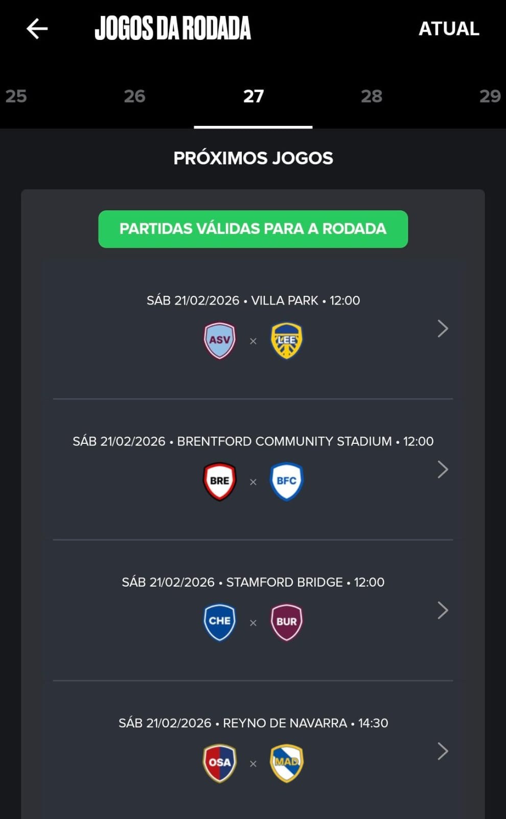 Cartola Internacional: rodada #27 será no próximo fim de semana, com 13 jogos válidos