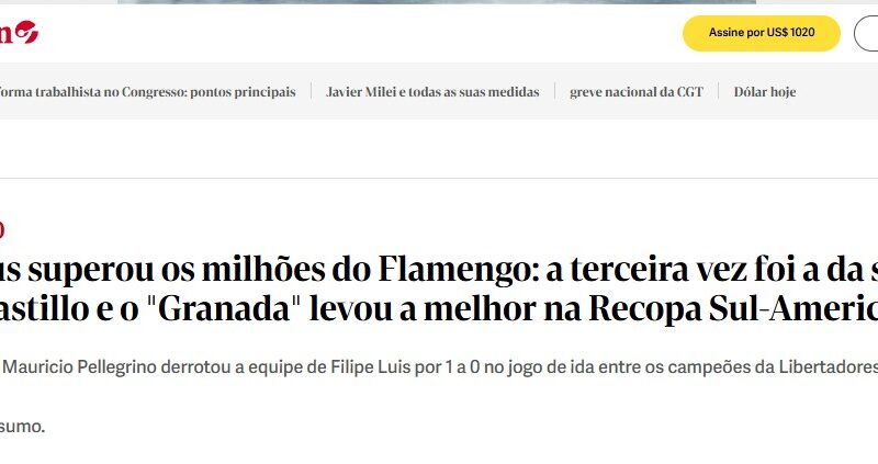 Imprensa argentina repercute vitória do Lanús na Recopa: “Venceu dos milhões do Flamengo”