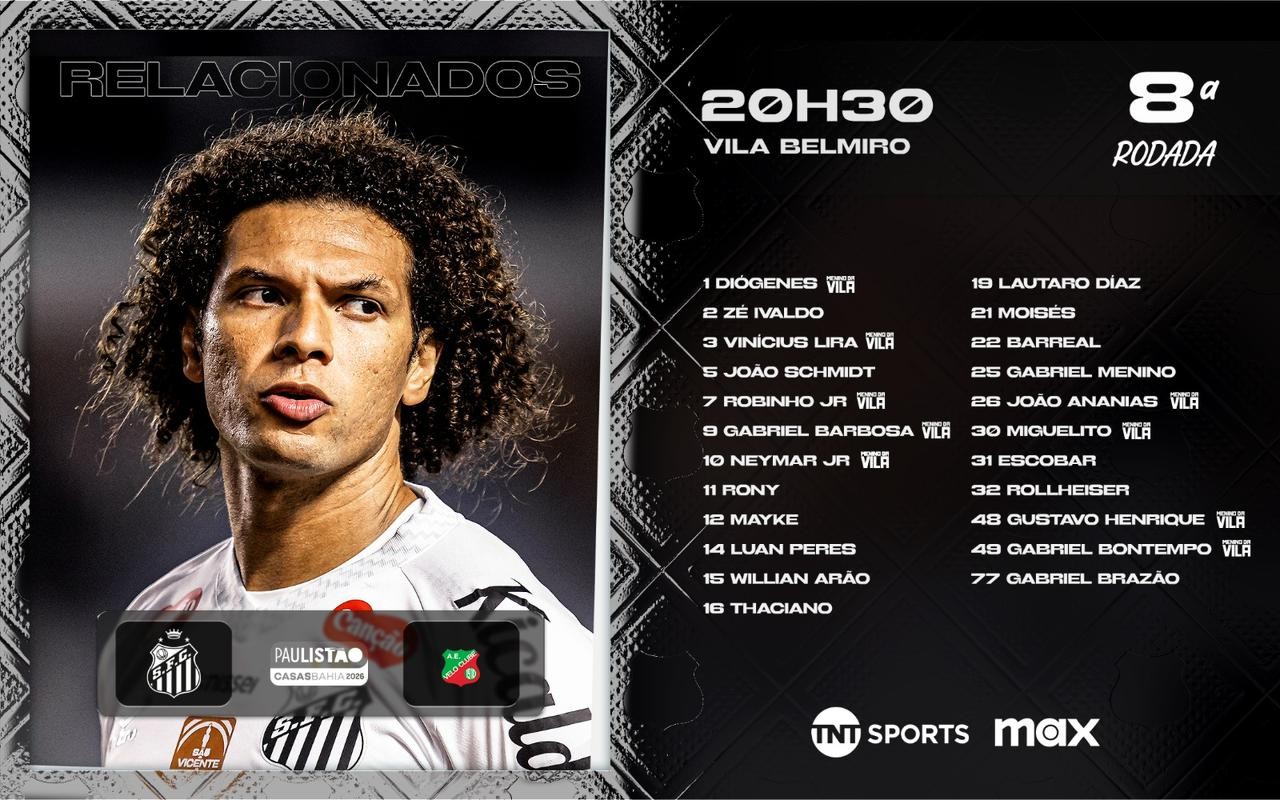 Neymar, Gabigol e Arão são relacionados para Santos x Velo Clube; veja a lista