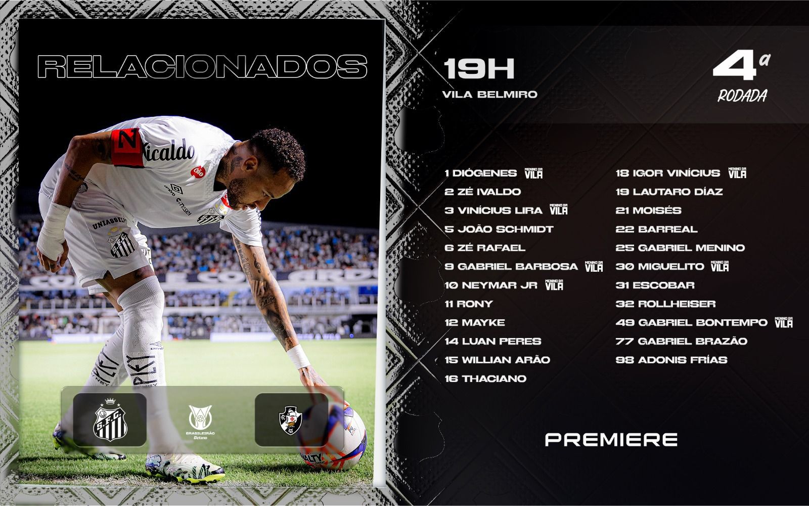 Com Neymar e Gabigol, Santos divulga relacionados para enfrentar o Vasco; veja lista