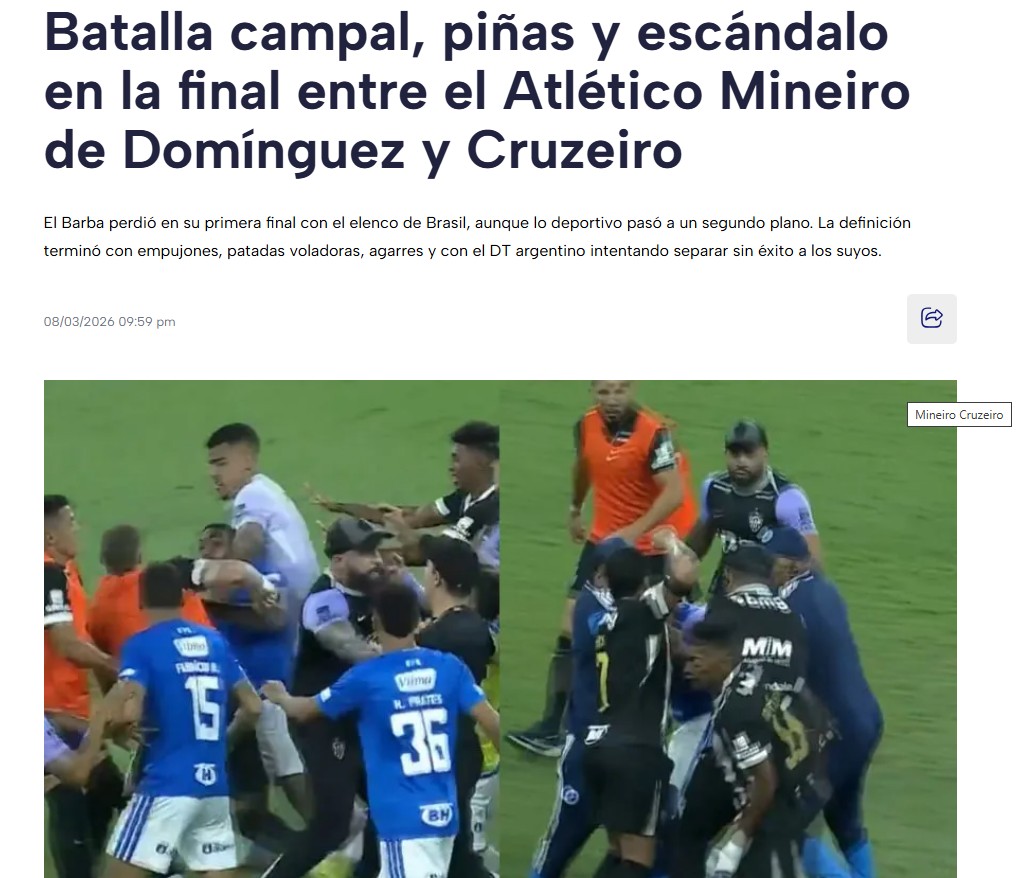 Pancadaria em Cruzeiro x Atlético-MG tem repercussão no mundo: “Batalha campal”