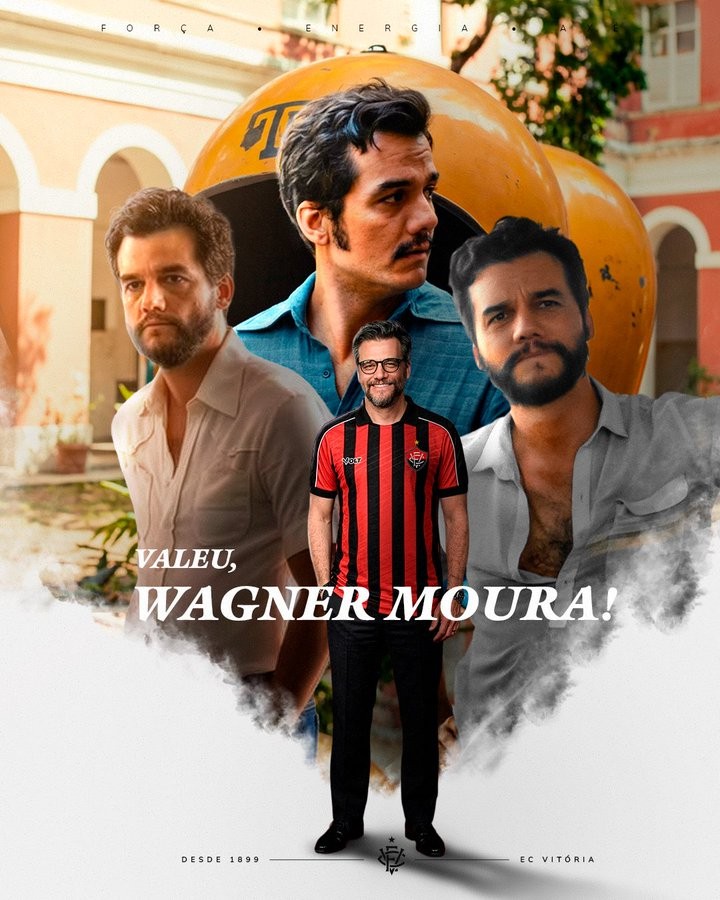 Sem Oscar, Wagner Moura recebe apoio do Vitória e torcedores nas redes sociais: “Orgulho”