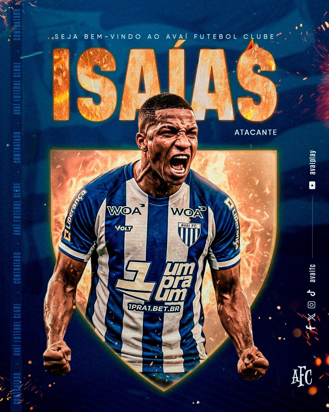 Avaí anuncia a contratação do atacante Isaías, ex-Madureira