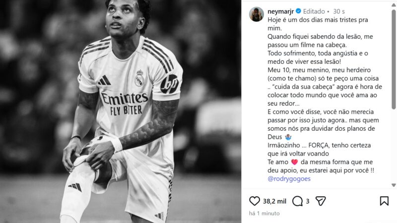 Neymar e Vini Jr. lamentam lesão de Rodrygo, que o tira da Copa do Mundo