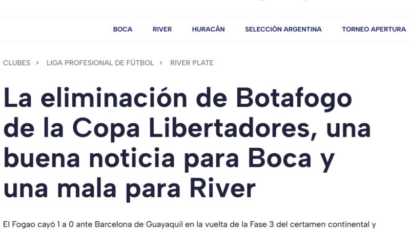 Canal argentino vê lucro para Boca com queda do Botafogo: “Evita um temido brasileiro”