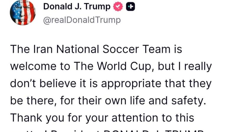 Trump diz que Irã não deveria participar da Copa: “Não acho apropriado pela sua segurança”