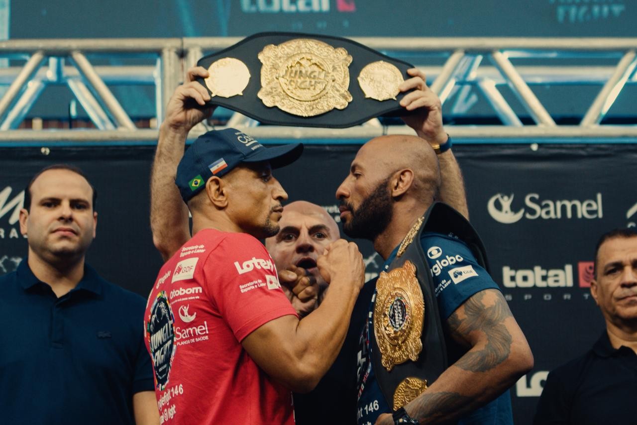 Mistoca e Medeiros trocam provocações na pesagem do Jungle Fight 146