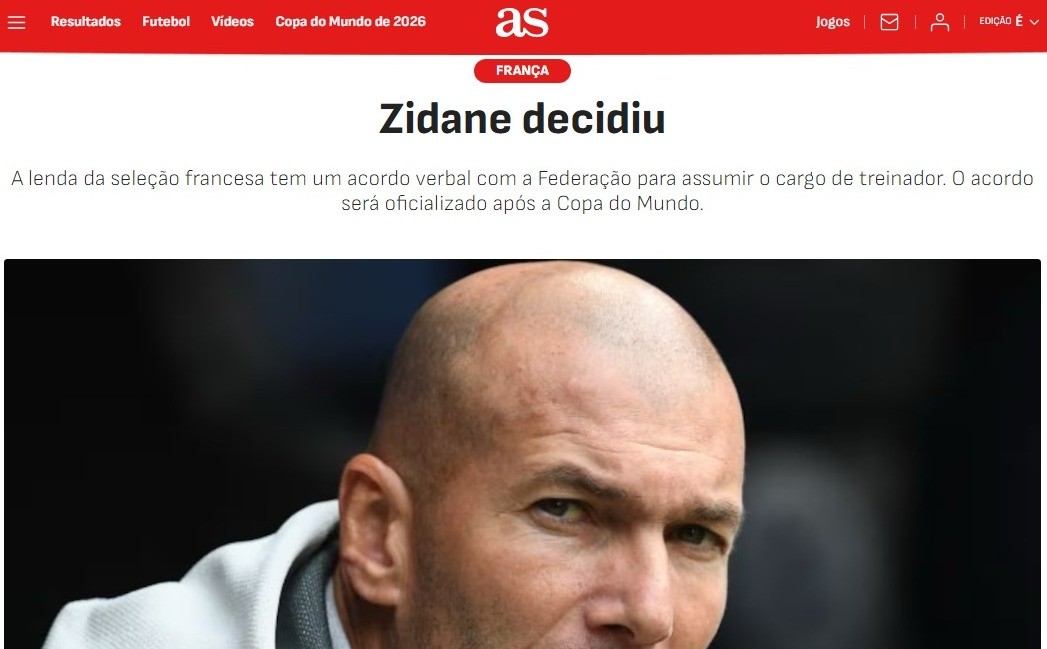 Zidane tem acordo para assumir a França após a Copa do Mundo de 2026, diz jornal