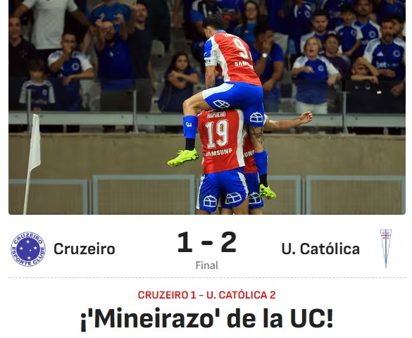 “Mineiraço” e “vitória histórica”: derrota do Cruzeiro é destaque na imprensa do Chile