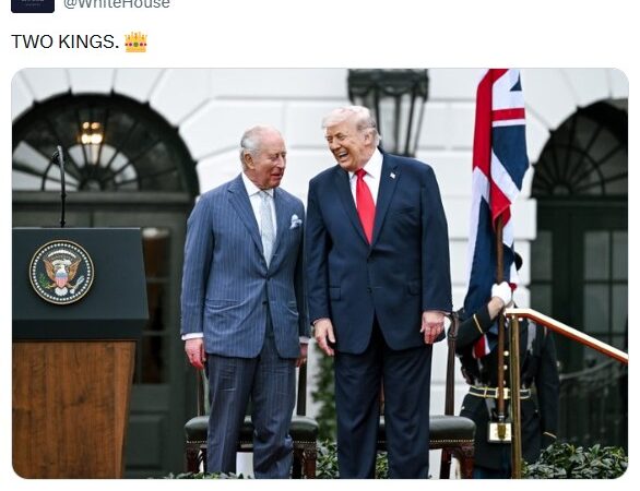 Casa Branca posta foto de Trump com Charles III e escreve: ‘Dois reis’