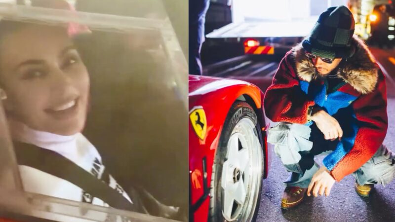 Hamilton faz drift com Kim Kardashian em Ferrari durante torneio no Japão; veja