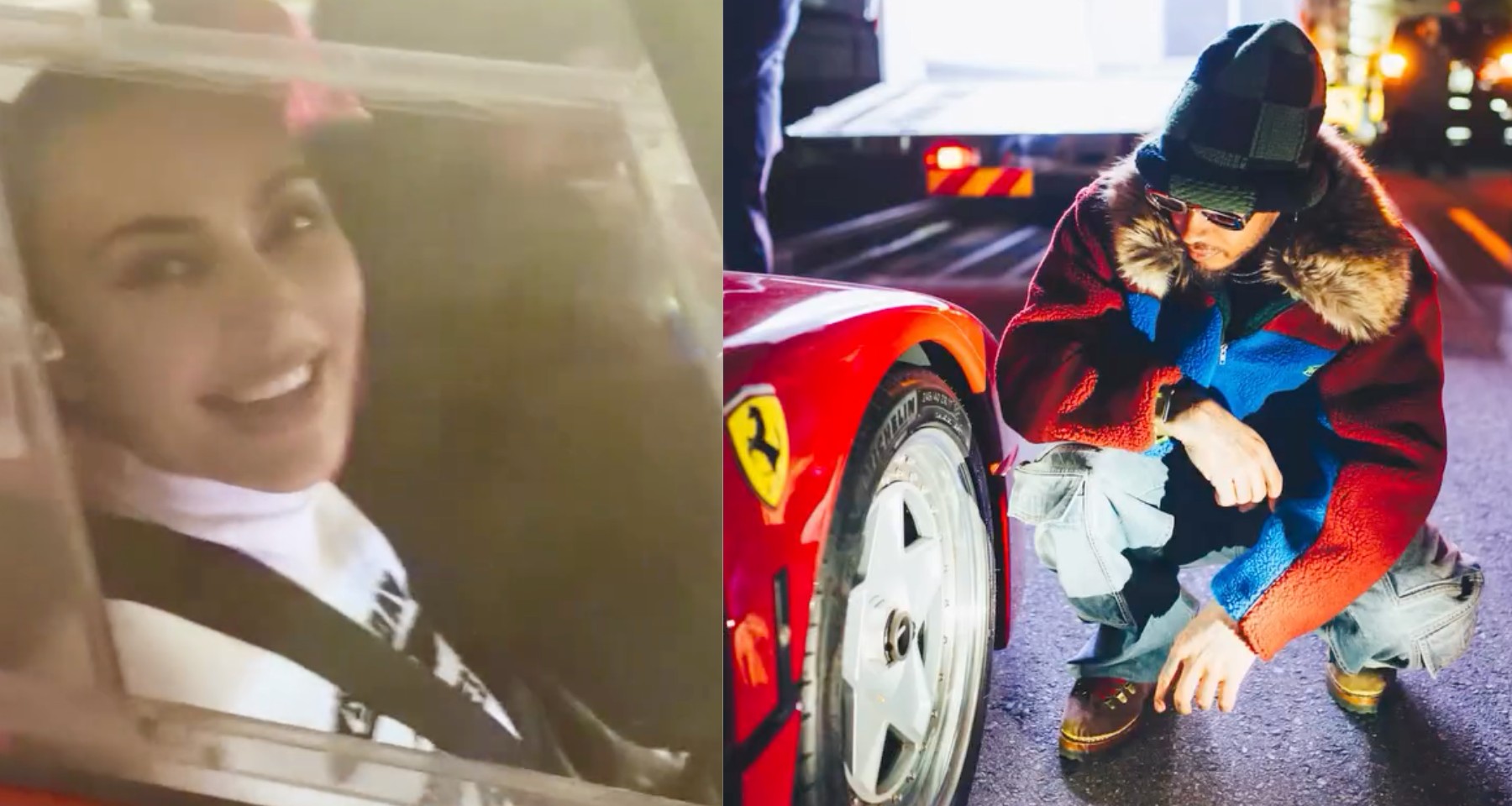 Hamilton faz drift com Kim Kardashian em Ferrari durante torneio no Japão; veja