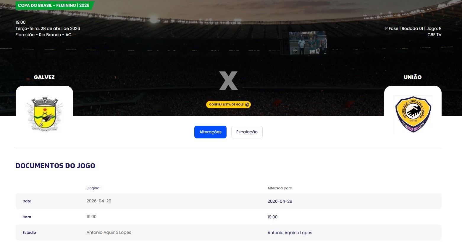 Jogo entre Galvez x União-MT, pela 1ª fase da Copa do Brasil Feminina, é antecipado