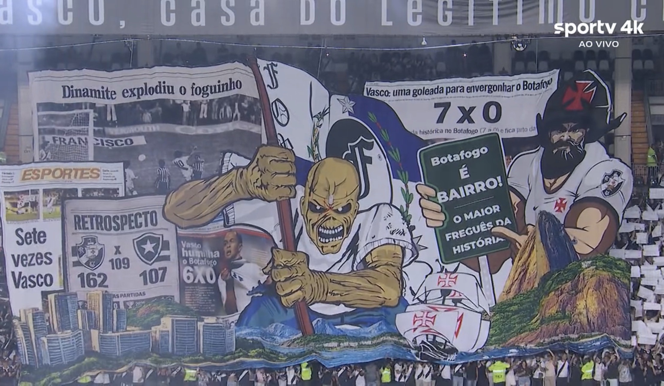 Torcida do Vasco faz mosaico e provoca o Botafogo; veja vídeo