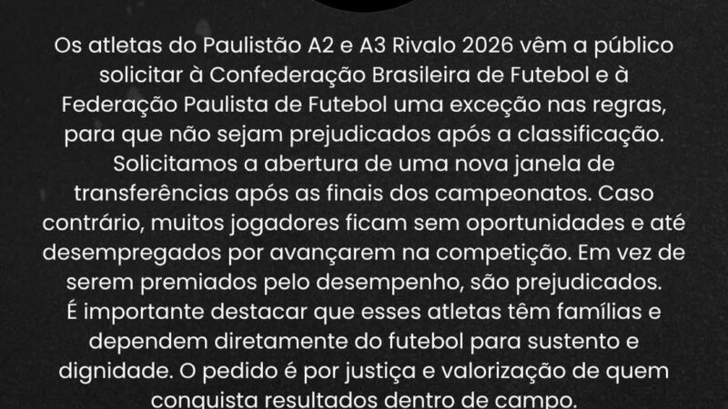 Jogadores de divisões de acesso em SP pedem criação de nova janela de transferências no Brasil