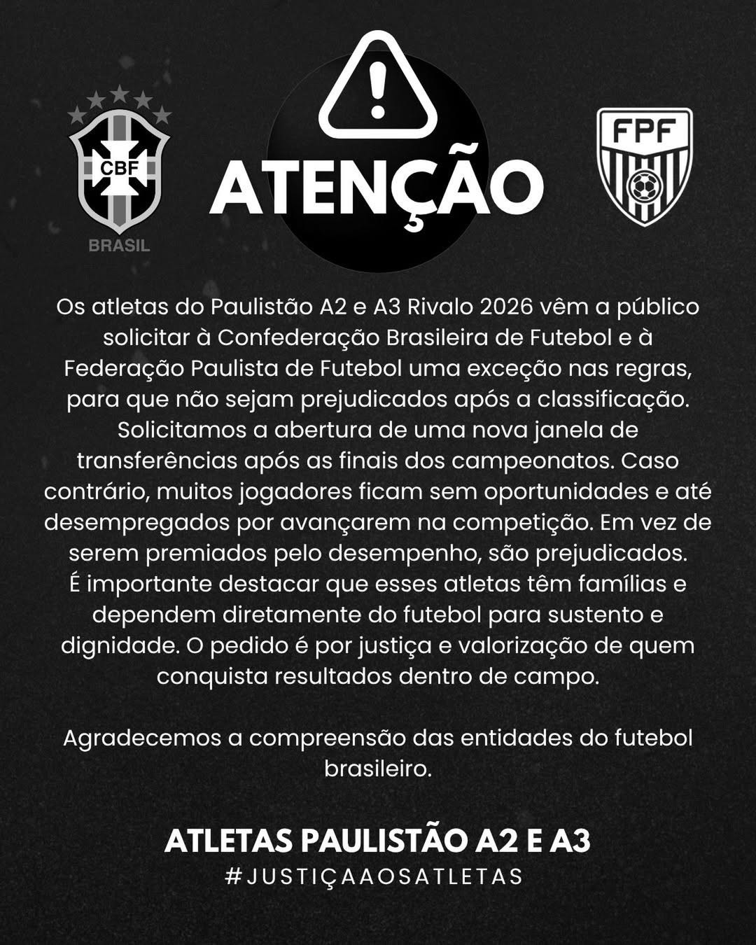 Jogadores de divisões de acesso em SP pedem criação de nova janela de transferências no Brasil