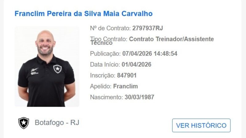 Franclim Carvalho é regularizado no BID e pode fazer estreia como técnico do Botafogo